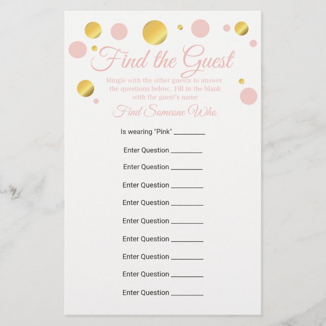 Editable Find the Guest Baby Shower Game (Front)