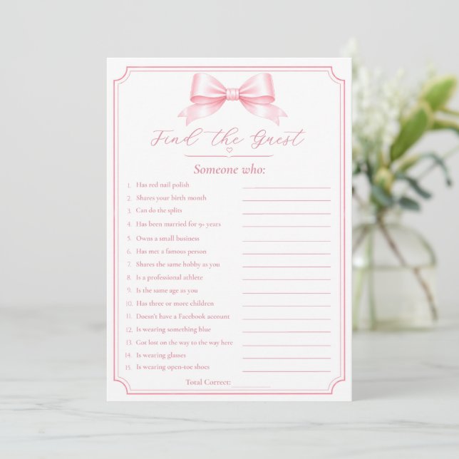 Editable Find The Guest Bridal Shower Fun Game  (Standing Front)