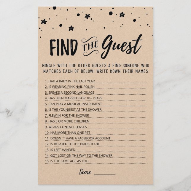 Editable Find the guest Bridal Shower party game (Front)