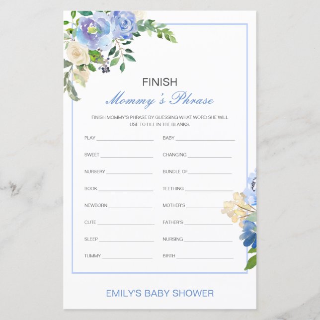Editable Finish Mummy's Phrase Baby Shower (Front)