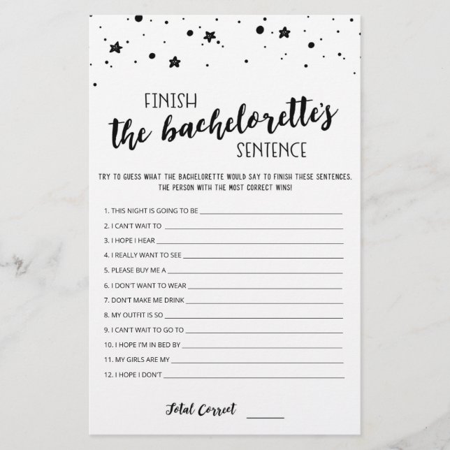 Editable Finish the Bachelorette's Sentence Game (Front)
