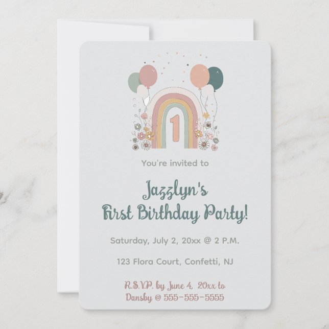  Editable First Birthday Party Invitation (Front)