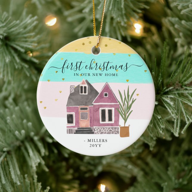 Editable First Christmas in Our New Home Holiday Ceramic Ornament (Tree)