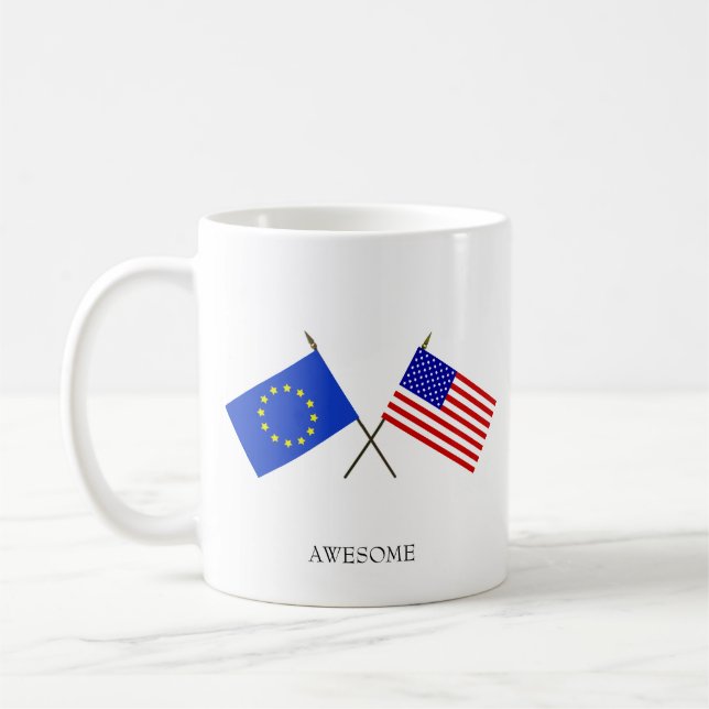 Editable Flag of Europe & Flag of United States Coffee Mug (Left)