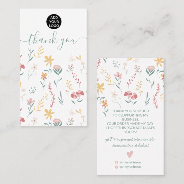 Editable floral cute illustration thank you business card (Front/Back)