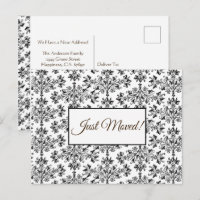 Editable Floral Damask Black On White Just Moved