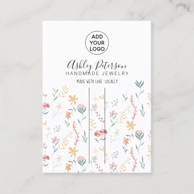 Editable floral logo  jewellery hair clip barrette business card (Front)