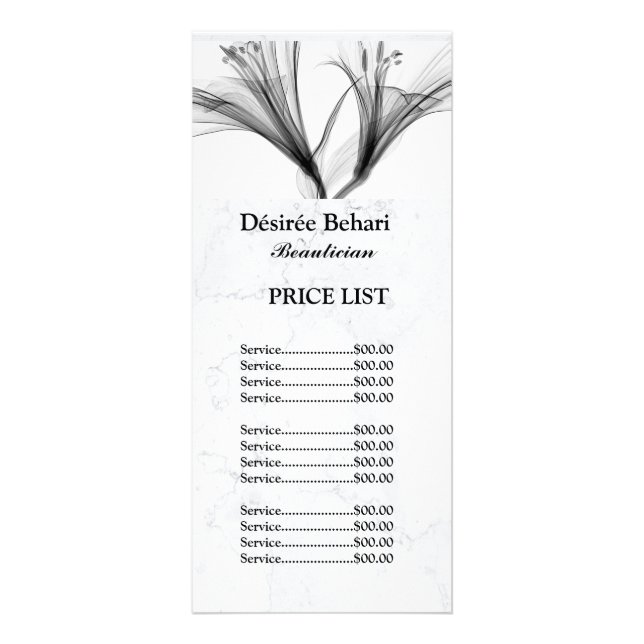 Editable Floral on Marble Services and Price List Rack Card (Front)