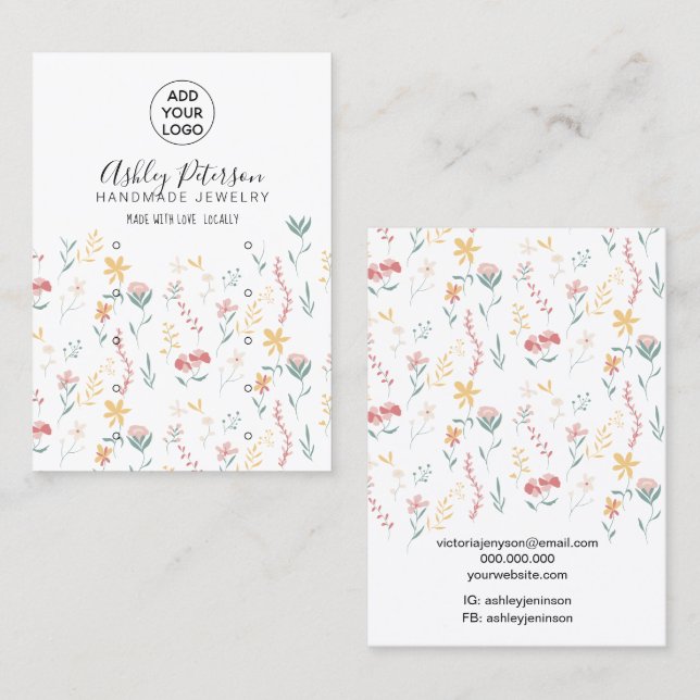 Editable floral pattern logo multi stud earring business card (Front/Back)
