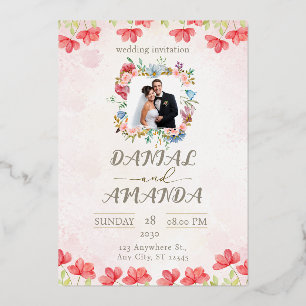 Editable Floral Wedding Invitation with Photo