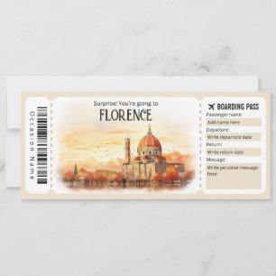 Editable Florence Plane ticket, Italy Trip Invitation