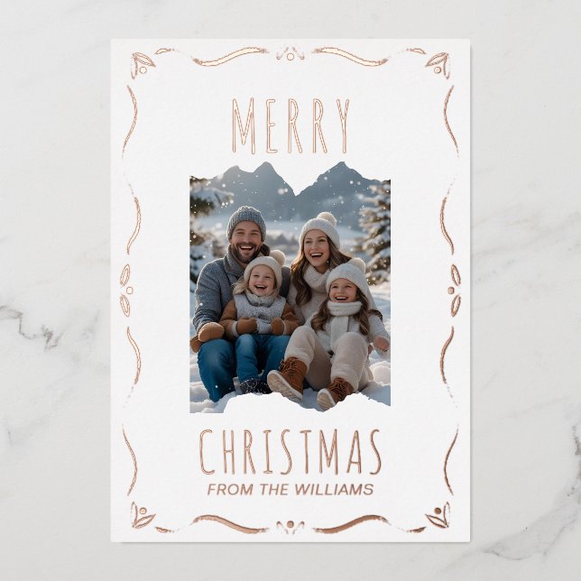 Editable Foil Photo Christmas Card Template Simple (Front)