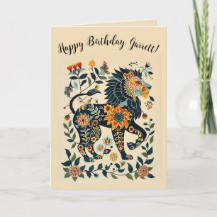 Editable Folk Art Lion  Card