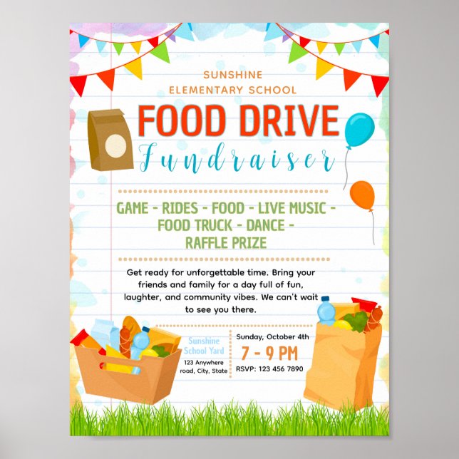 Editable food drive fundraiser flyer poster (Front)