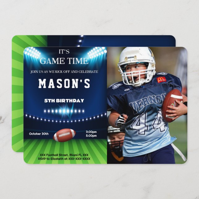Editable Football Birthday Photo Invitation (Front/Back)