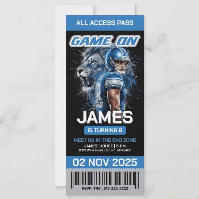 Editable Football Ticket Birthday Invite (Front)