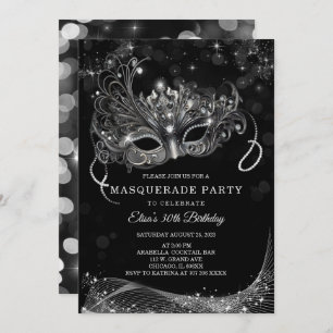 Editable for Masquerade Black and Silver Party Invitation