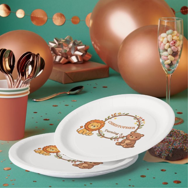 Editable Forest Animals Birthday  Paper Plate (Multi)