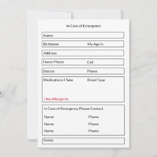 Editable form in case of emergency contact info  holiday card