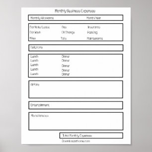 Editable Form Monthly Business Expense Sheet Poster