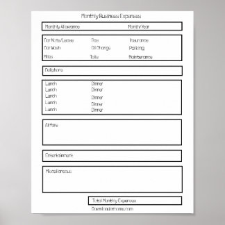 Editable Form Monthly Business Expense Sheet Poster