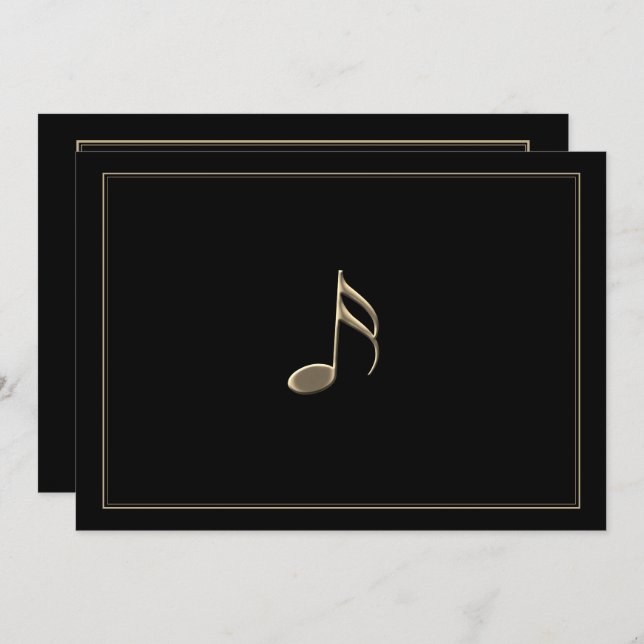Editable Formal Black Gold Music Note Gold Border Card (Front/Back)