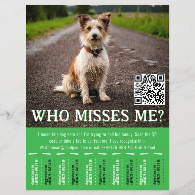 Editable Found Dog Poster With QR Code & Tear‑Off  Flyer (Front)