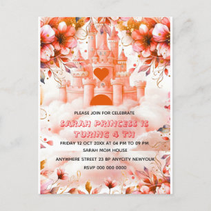 Editable Four ever a Princess 4th Birthday Invitat Announcement Postcard