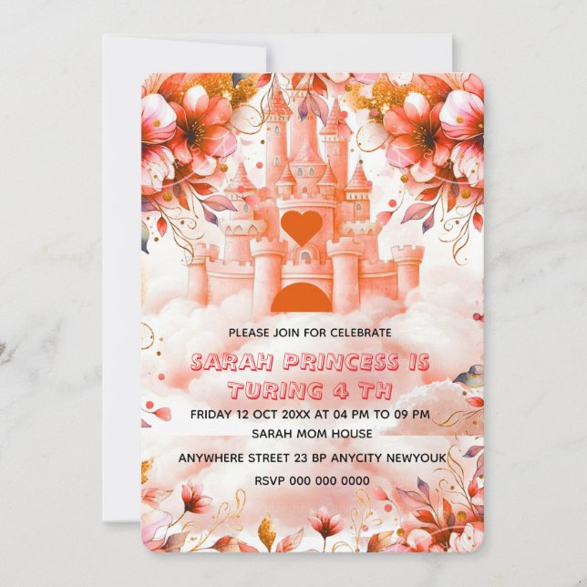 Editable Four ever a Princess 4th Birthday Invitat Save The Date (Front)