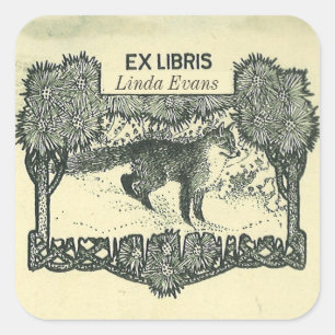 Editable Fox in the Woods Bookplate Square Sticker