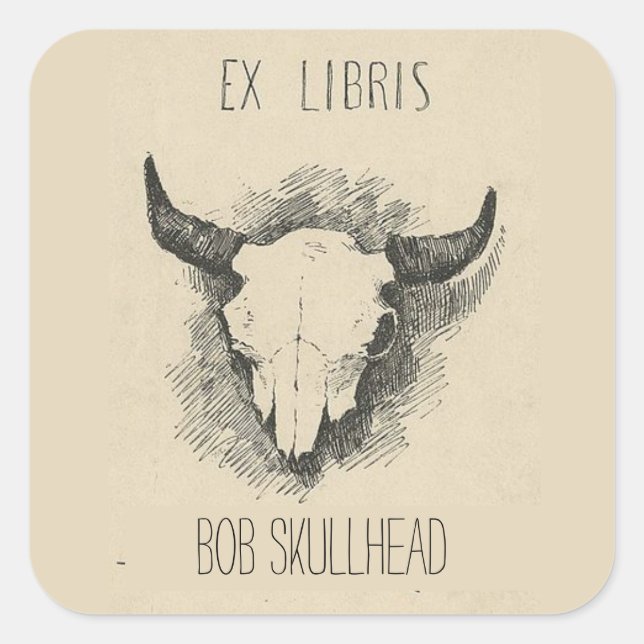 Editable Frederic Remington Cow Skull Bookplate Square Sticker (Front)