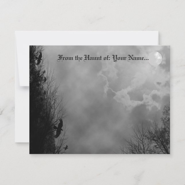 Editable Full Moon Haunted Trees with Ravens Card (Front)