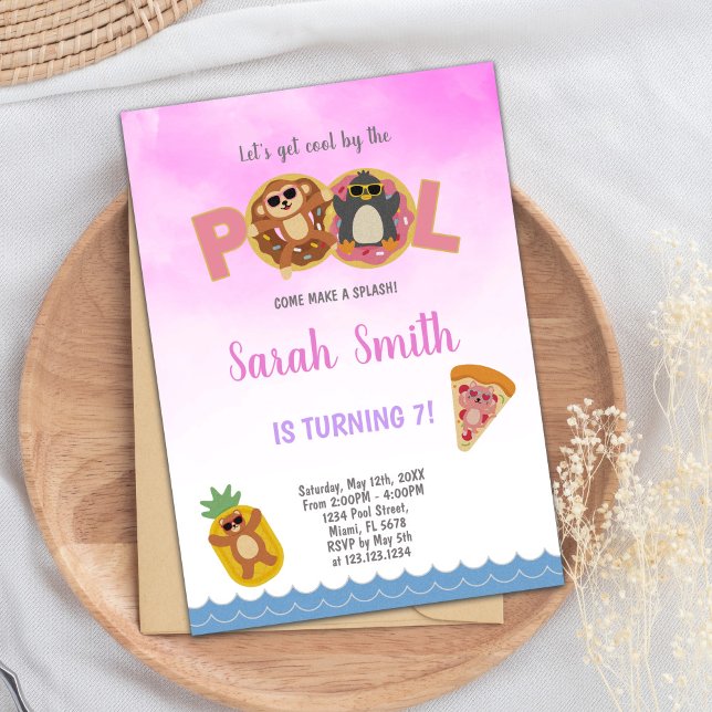Editable Fun Summer Swim Party Invite for Kids (Pizza Pool Birthday Invitations)