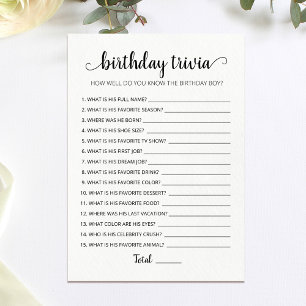 Editable game Birthday Trivia Birthday party Card
