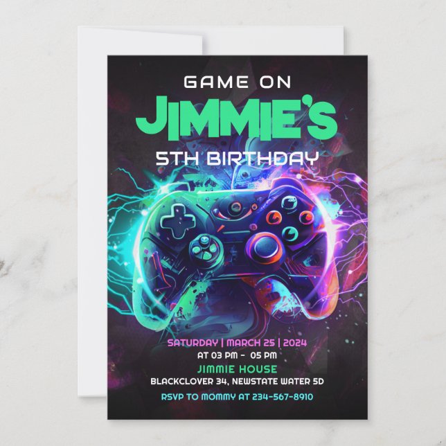 Editable Game on 5th Birthday Party Invitation (Front)