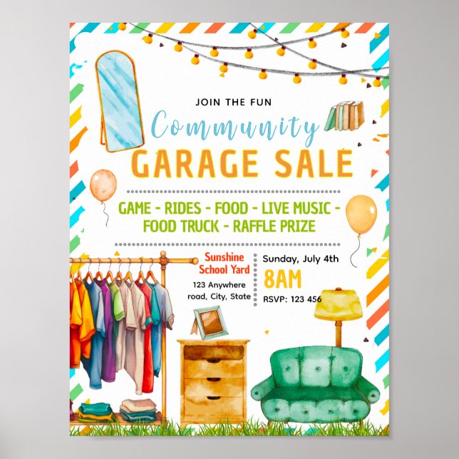 Editable garage sale fundraiser flyer poster (Front)