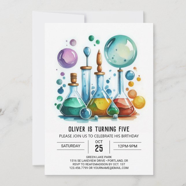 Editable Gear Mystery Scientist Birthday Invitation (Front)