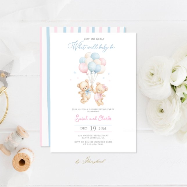 Editable Gender Reveal Bear Baby Shower Invitation (Creator Uploaded)