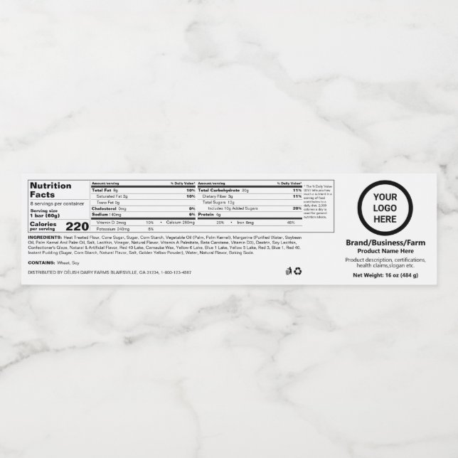 Editable Generic Prime Nutrition Facts Food Label (Single Label)