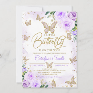 Editable Girl Purple Butterfly Baby Shower Invitation