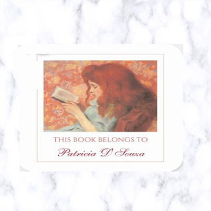 Editable Girl Reading Bookplate Square Sticker