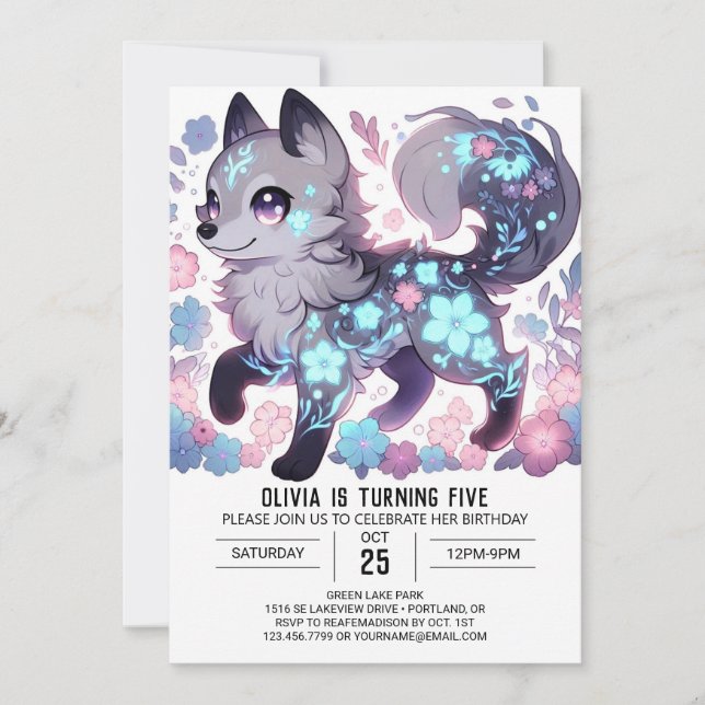Editable Girl Wolf Digital Birthday Invitation (Front)