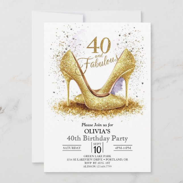 Editable Glam Digital Gold 40th Birthday Invitation (Front)