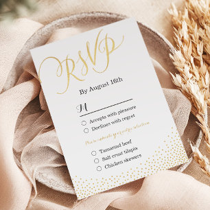Editable glam faux gold glitter calligraphy RSVP Card