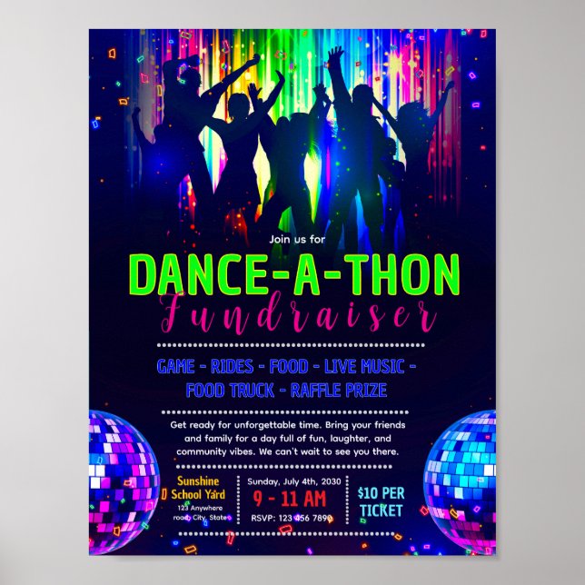 Editable glow dance-a-thon flyer poster (Front)