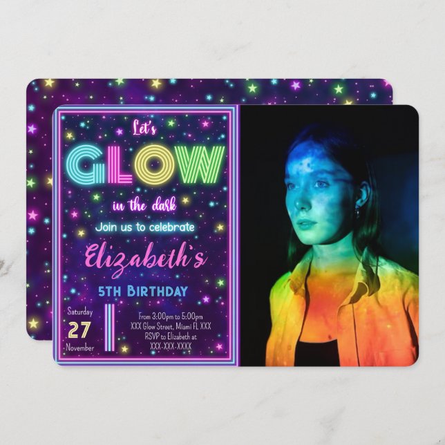 Editable Glow Photo Invitation (Front/Back)