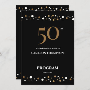 Editable Gold and Black confetti 50th birthday  Program