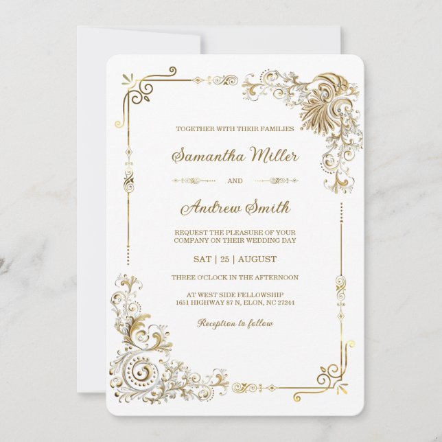 Editable Gold and White Wedding Invitation (Front)
