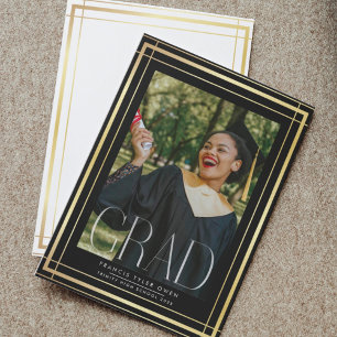 Editable Gold Border High School Photo Graduation Announcement