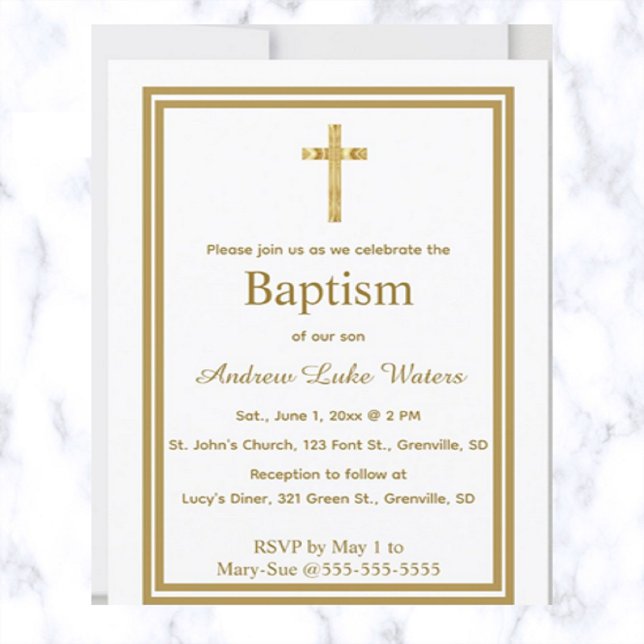 Editable Gold Cross Baptism Invitation (Creator Uploaded)